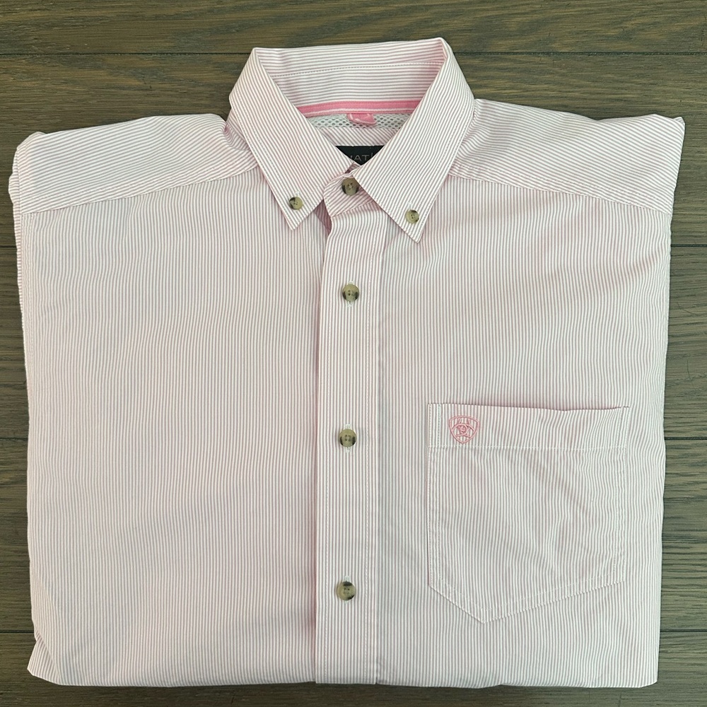 Ariat Pro Series Men's Light Pink Striped Button Down Shirt Size S